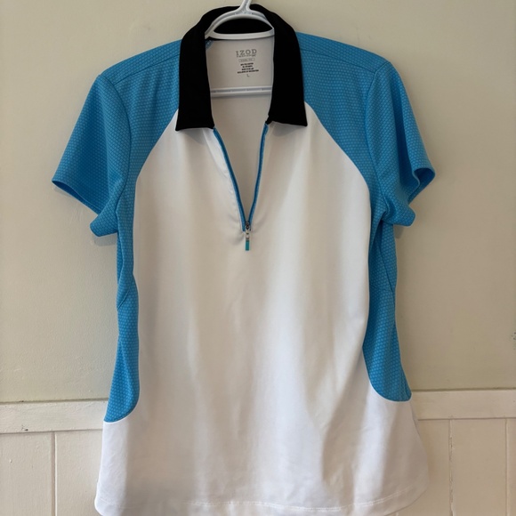 Ladies Large IZOD Perform Cool FX  Golf Shirt Blue Color Block preppy golf sport - Picture 6 of 13